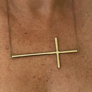 Gold color Horizontal Cross Necklace.